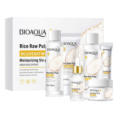 BIOAQUA Rice Raw Pulp Rejuvenating 6-in-1 Skincare Set | Toner, Cleanser, Essence, Lotion, Eye Cream & Face Cream | Brightening & Moisturizing