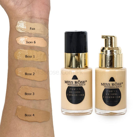 MISS ROSE Purely Natural Liquid Foundation – Full Coverage | Long Lasting & Lightweight | Multiple Shades